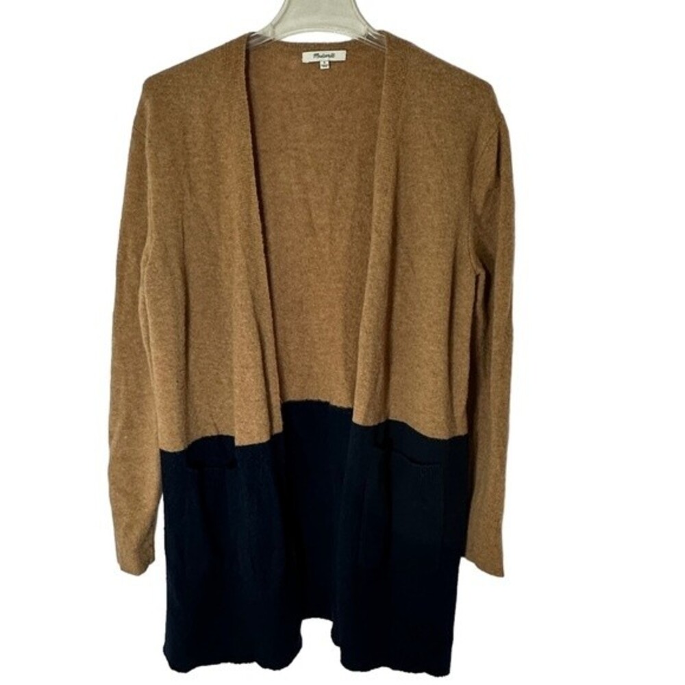 Madewell Kent Color Block Cardigan Sweater in Tan and Blue Open Front Small